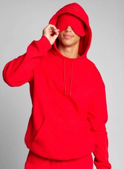 Comfrt Airplane Mode Red Unisex Pullover Hoodie with Built-In Eye Mask | Size XS