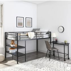 Twin Low Loft Bed with Desk ( Slight Damage Pic#5) Preassembled 