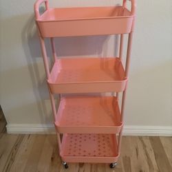 Pink 4 Tier Rolling Utility Cart With Handles 12” X 16”, 42 “ Tall