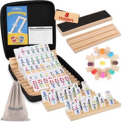 Doreimi Mexican Train Dominoes Set With Numbers And 8 Wooden Holders, Double 12 Dominos Set For Kids, Adults Travel Domino Train With 91 Tiles And Upg