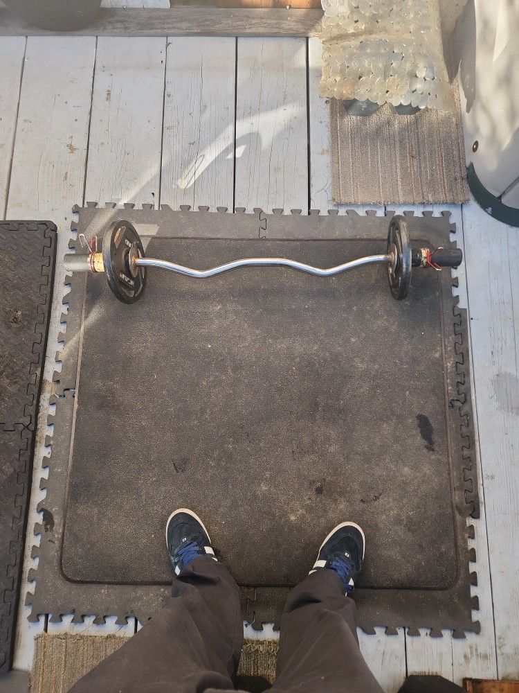 Curling Bar With 2 10lb Plates And Clamps