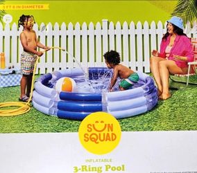 Sun Squad INFLATABLE 3-Ring Pool 5.5 FT Round Inflatable Kids Pool, Blue & White