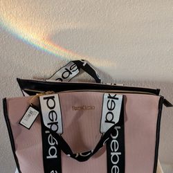 BEBE TOTE -- HANA CANVAS -- DUST ROSE -- NEW WITH TAGS