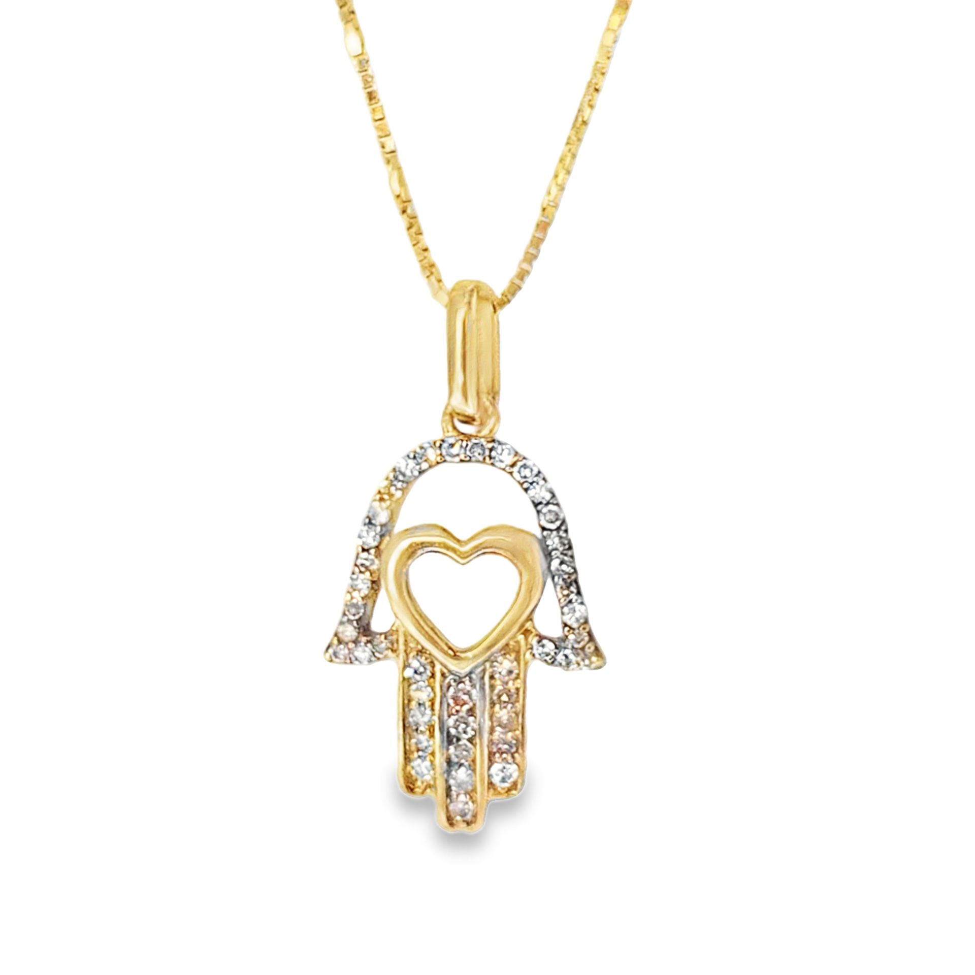 10k Yellow Gold Diamond Hamsa Hand Necklace