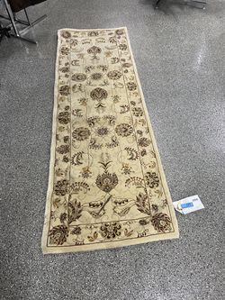 KAS "Ruby" Hand-Tufted Wool & Silk Runner Rug (Beige/Floral, 2'6" x 8')