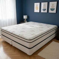 New king mattress and box springs bed frame is not included