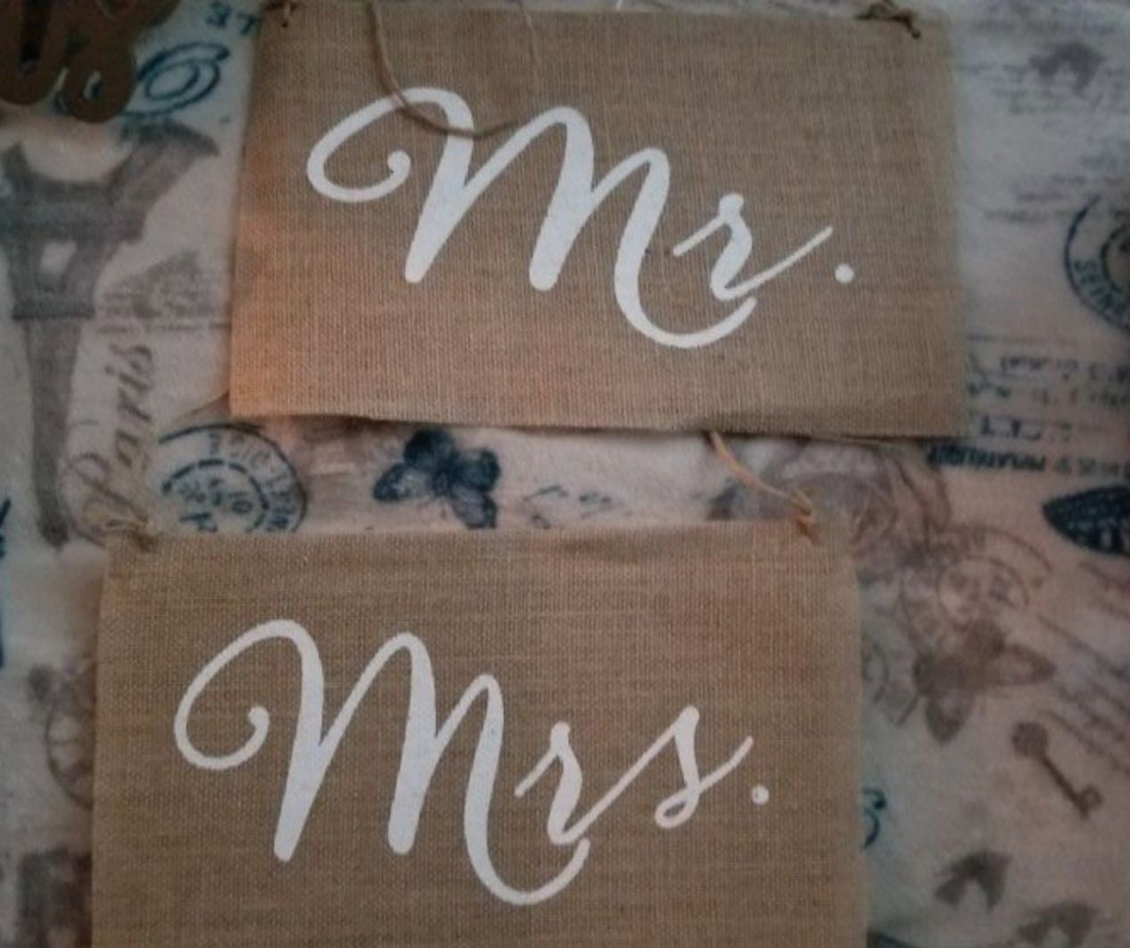 Mr. & Mrs. Sign made of Burlap
