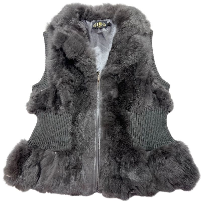 Metric Knits Genuine Rabbit Fur Vest Women Large Gray Full Zip Lined Used