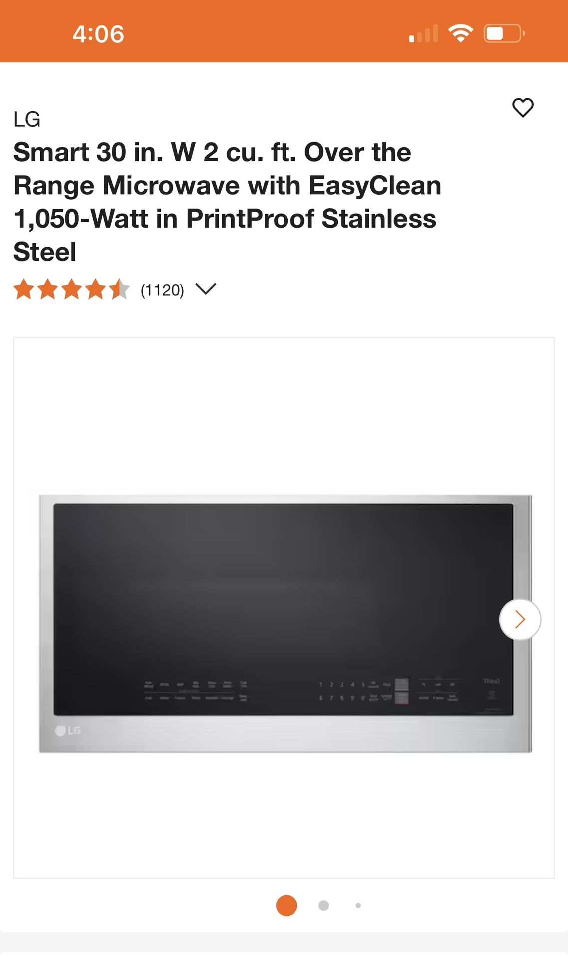 LG Over Range Microwave