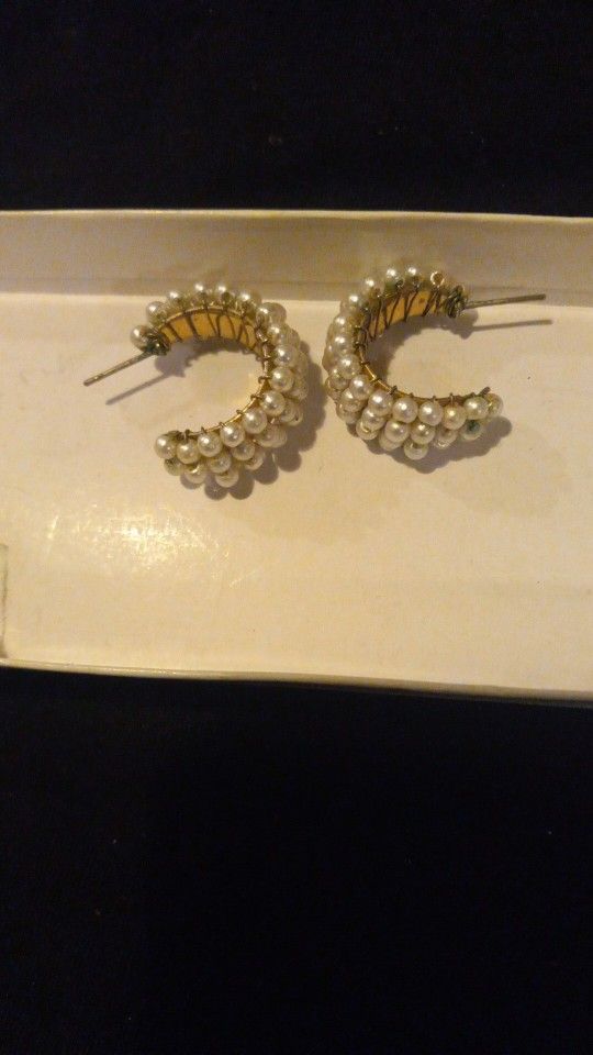 Vintage 1930s For Layer Pearl And Gold Spiral Hoop And Rings Bought From Sears Over 50 Years Ago