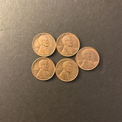 Coins - Lincoln pennies 1955S with original mint luster – final year of San Francisco wheat pennies – total  5 coins $16