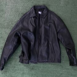 Vintage Leather Jacket Genuine Size Large Black Zip up Mint Condition Men’s 