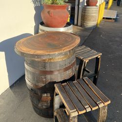 Clean And Stained Whiskey Barrel Table For Sale