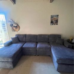 ✅️✅️4 pc fog grey corduroy fabric sectional sofa with double chaise ✅️✅️