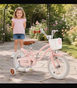 Kids Pink Bicycle with Basket & Training Wheels – Girls Beginner Bike, Toddler Bike, New in Box
