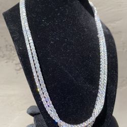 NEW VVS MOISSAINTE 4MM 925 SILVER 22 INCH TENNIS CHAINS (14K White Gold Plated) Non Tarnish 