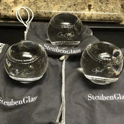 Steuben Crystal Baseball Paperweight Signed Vintage Art Glass Cal Ripken Jr