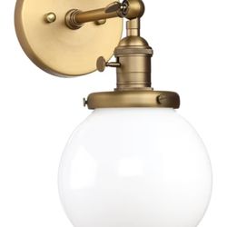 Brass Milky Frosted Glass Globe Articulating Wall Sconce