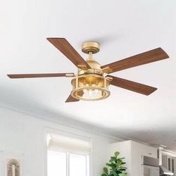 52 in. Indoors Mesh Metal Reversible Blades Gold Ceiling Fan with Light Kit and Remote Control $99   Brand new in box       Sweet Home Furniture Addre