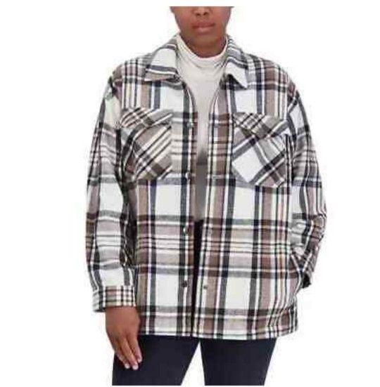 HFX Ladies Plaid Button Front Shirt Jacket