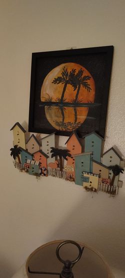 Tropical Beach Wall Art with 3D Village