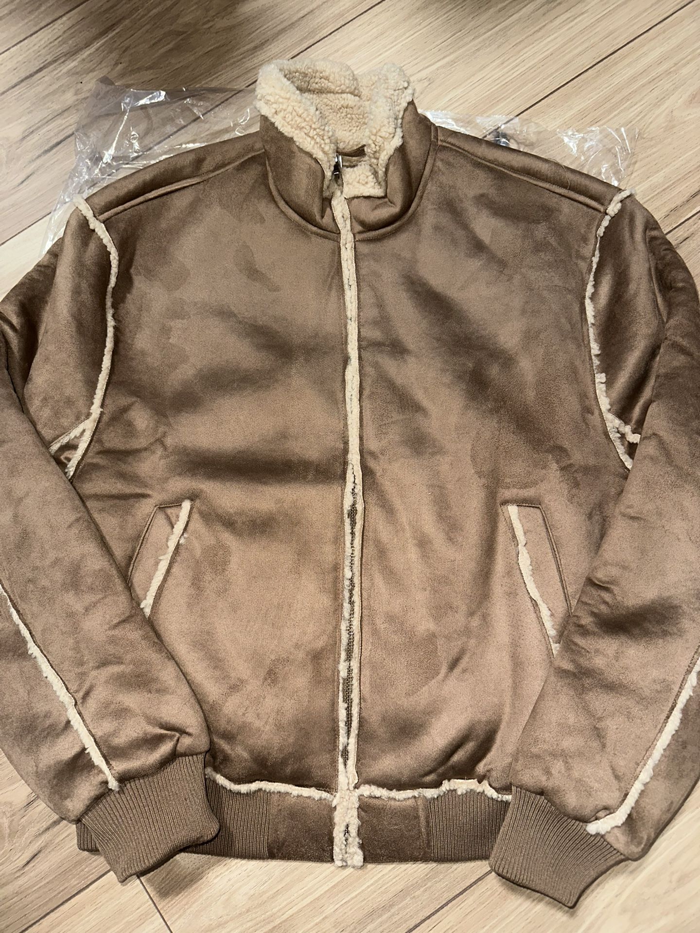 Cotton On Faux Shearling Bomber Jacket Size Mens Large Brown BRAND NEW $150 Retail