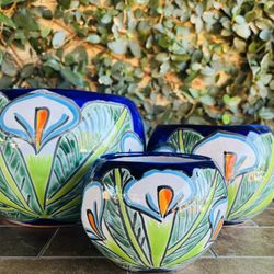 Set of 3 Talavera Bowl Pot Planters 