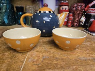 Sakura Tea Pot W/2 Cups/bowls Designer Debbie Mumm Handpainted