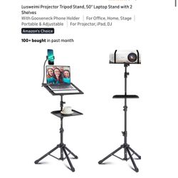 Heavy-Duty Projector & Laptop Tripod Stand – 50” with Dual Shelves