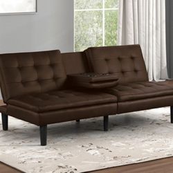 Brand New Brown Leather Futon Sofa Sleeper 