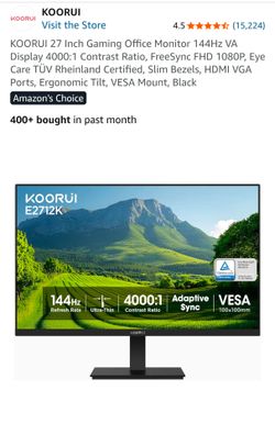 KOORUI 27" Gaming & Office Monitor - 144Hz FHD 1080p (Model E2712K) Like New/Excellent condition