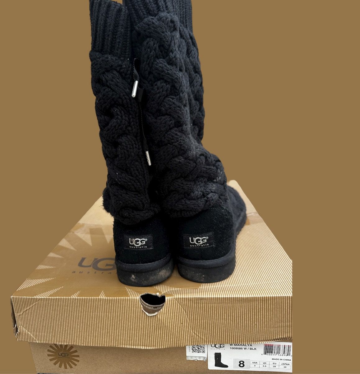 UGG Mahalya tall black lace up tie sweater boots 8