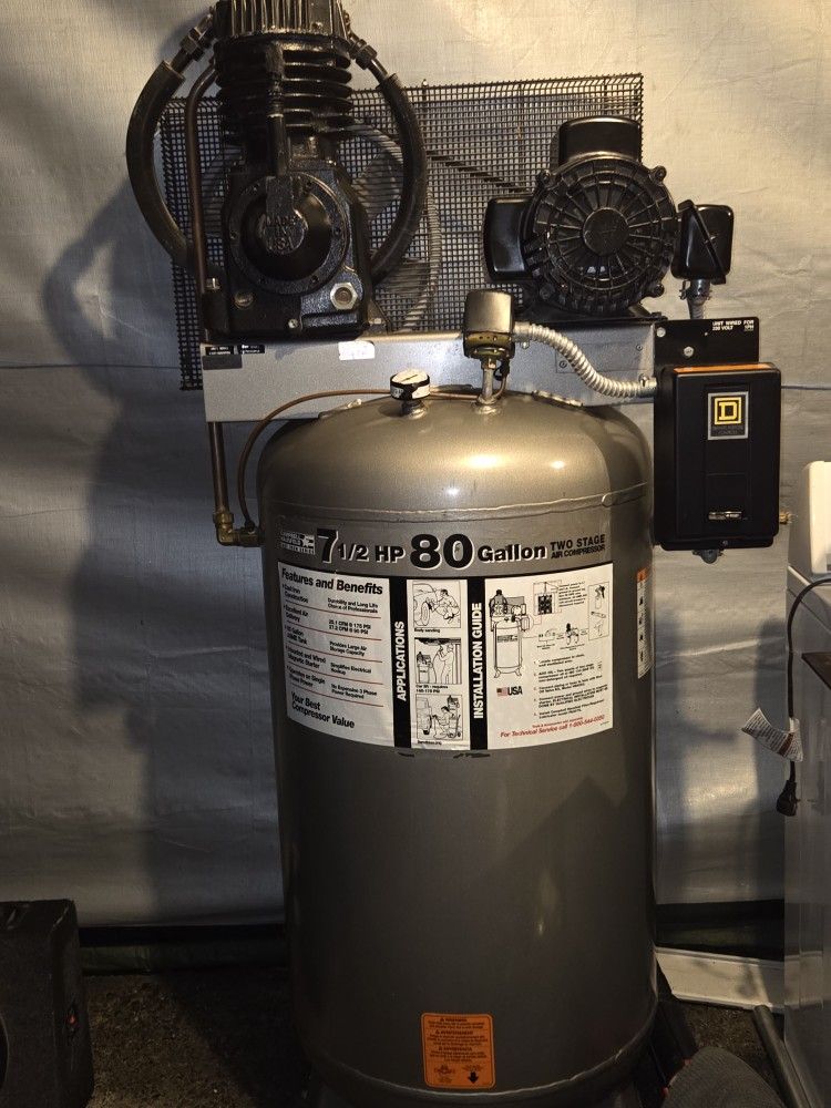 Seven and a half horsepower eighty gallon, two stage air compressor