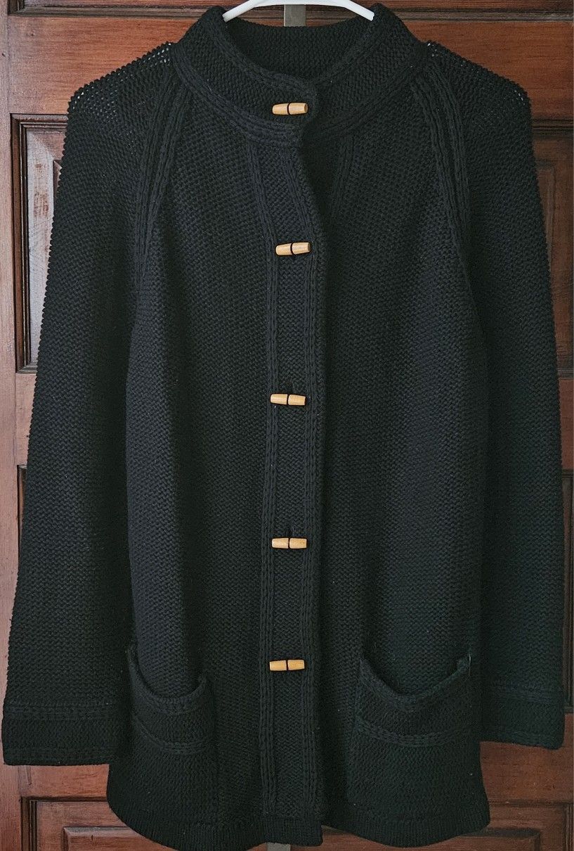 M, Townhouse, Black Cardigan with Wood Buttons
