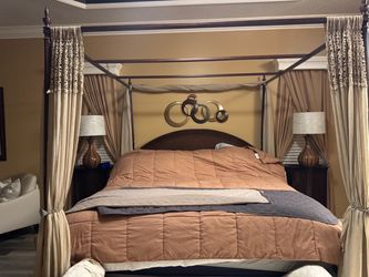 Bombay Four Poster Canopy Bed Frame Dark Wood