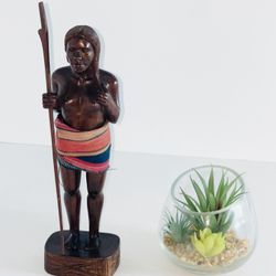 Wood Carved Sculpture…Vintage Hand Carved South American Wooden Statue Tribal Indian Woman 12”