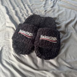 Balenciaga Black Fur Slides 