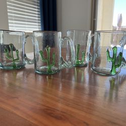 Hand Blown glass Cactus Mugs Set Of 4