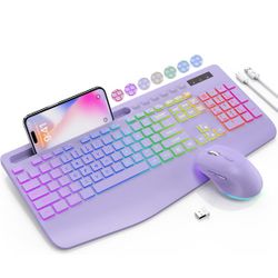 Purple Wireless Keyboard and Mouse Combo