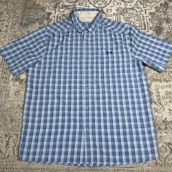 Under Armour Mens Size XL Blue Plaid Polyester Nylon Blend Short Sleeve Shirt 