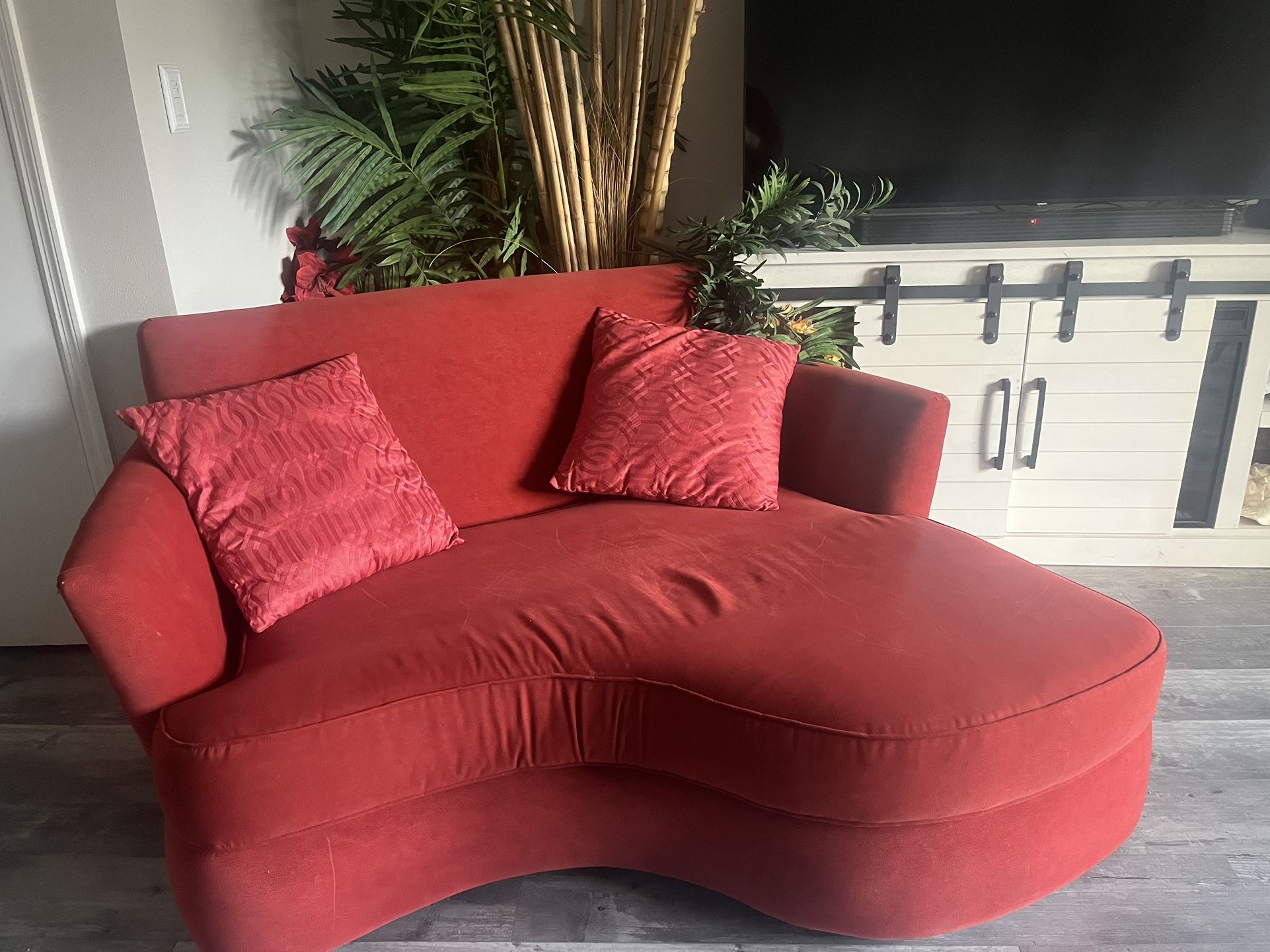 red suede sofa