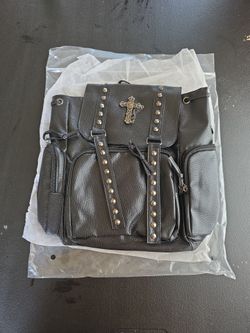 Black Studded Cross Accent Gothic Women's Backpack with Shoulder Strap