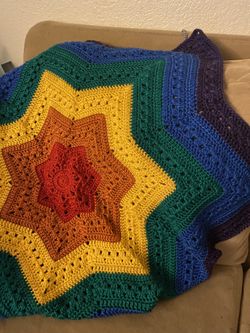 Rainbow Star Hand Crocheted Baby Blanket