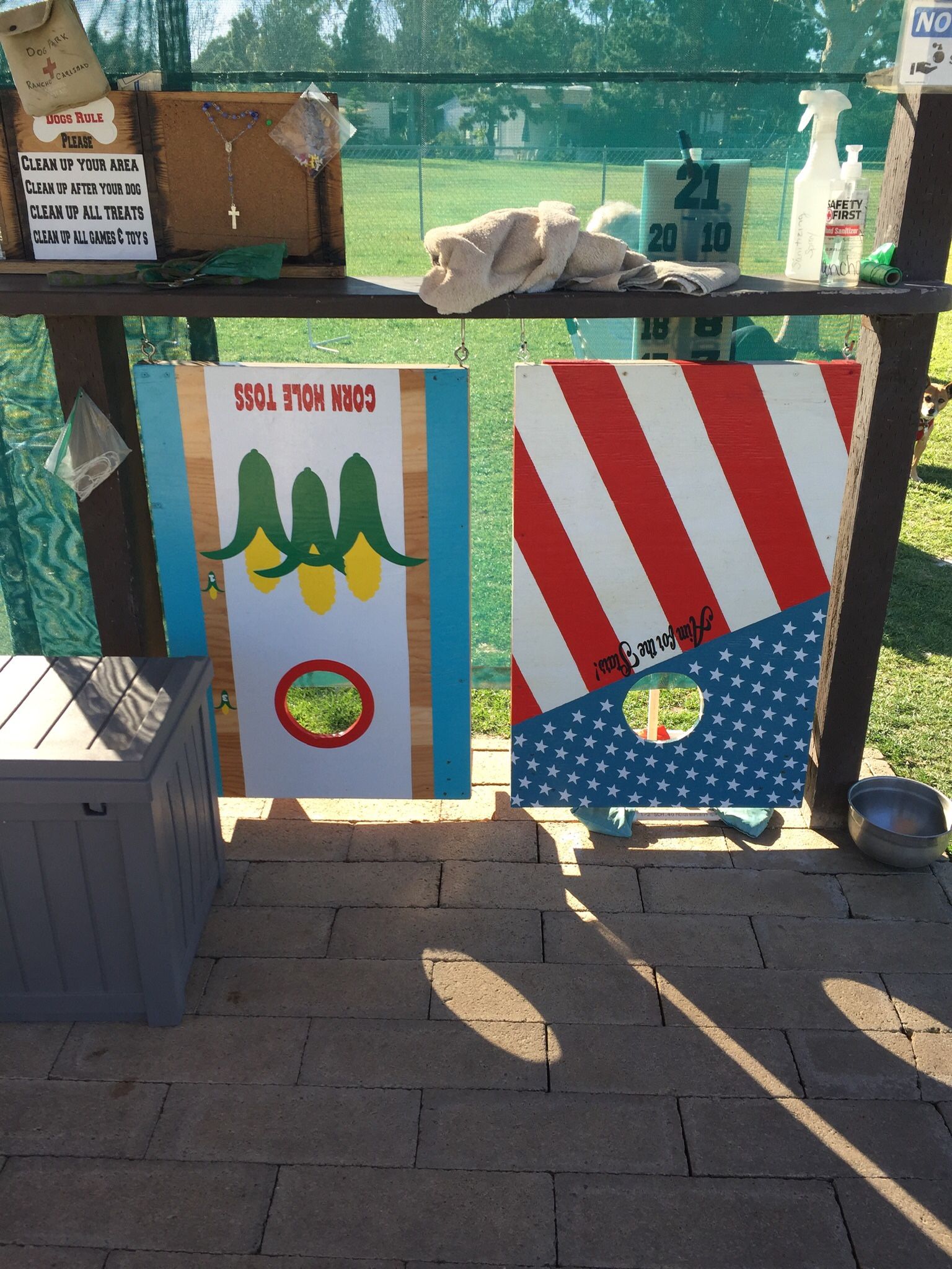 2 Decorated Solid Wood Corn Toss Boards.