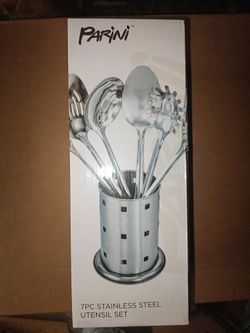 PARINI 7PC Polished Stainless Steel Utensil Set New In Box