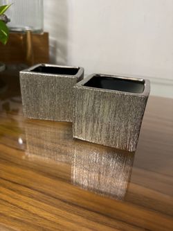 Silver Textured Square Vases Set of 2