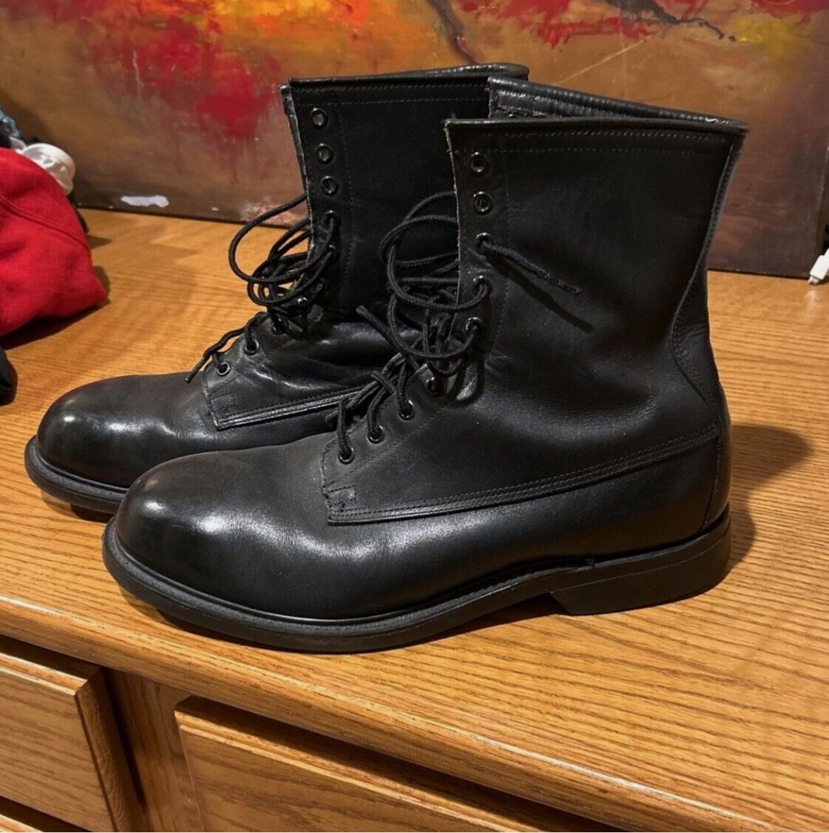 Wolverine Vintage Black Leather Strap ANSI 9” Tall Combat Boots Size 10.5 Men’s