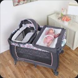 4 in 1 Multifunctional Pack and Play, Foldable Baby Playard, Changing Table, Portable with wheels