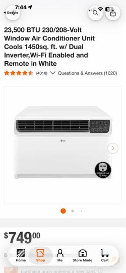 23,500 BTU 230/208-Volt Window Air Conditioner Unit Cools 1450sq. ft. w/ Dual Inverter,Wi-Fi Enabled and Remote in White box damaged NEW