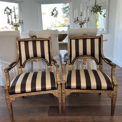 Pair Gorgeous Antique Chairs Florentine Gilt French